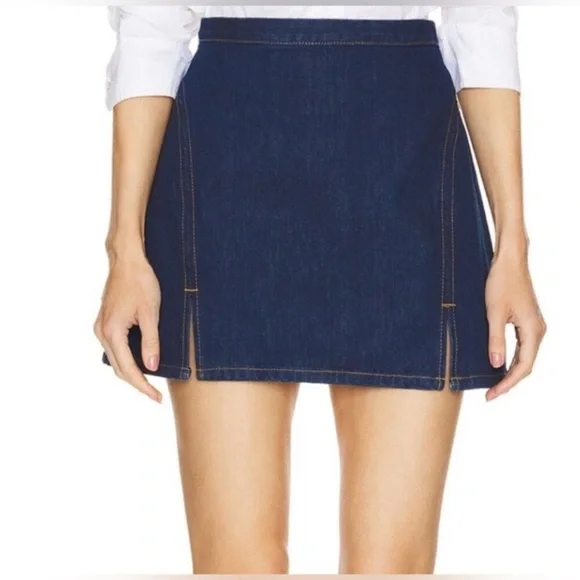 Re/Done  Split Front Denim Jean Mini Skirt in Fortuna Wash Womens size 26 - Picture 2 of 12